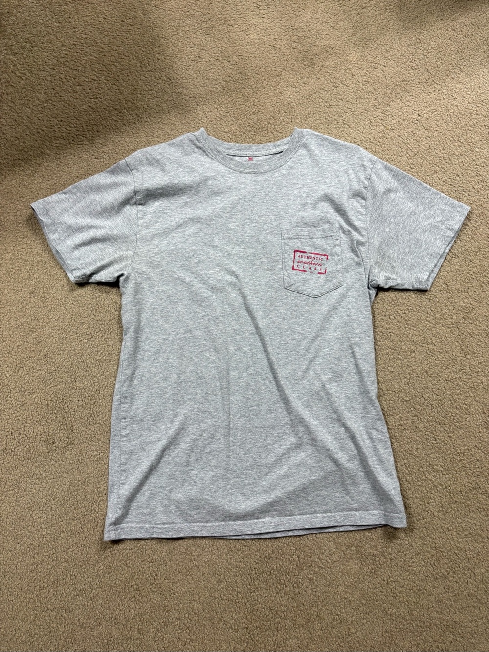 Southern Marsh Light Heather Gray Short Sleeve Pocket Tee with Red Logo